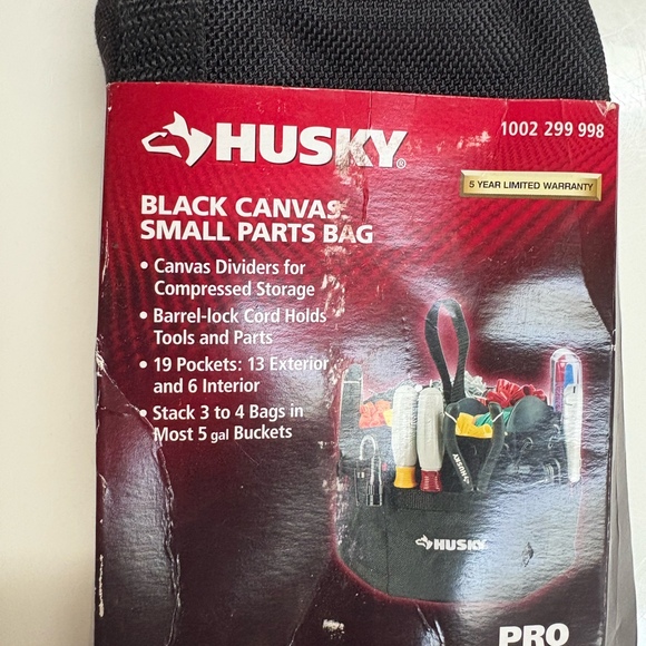 Husky Black Canvas Small Parts Organizer Pouch And Free 2 Pocket Nail Apron - Picture 2 of 8